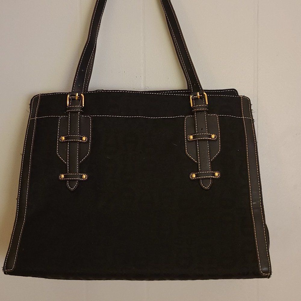 Etienne Aigner Black Leather and Canvas Tote -- A Classic!